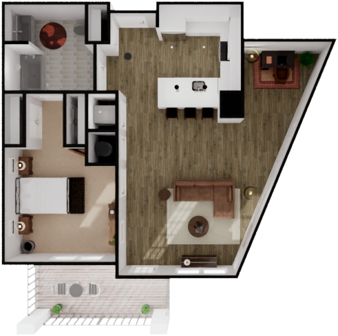 Floor plan for 1 bed, 1 bath, 975 sqft